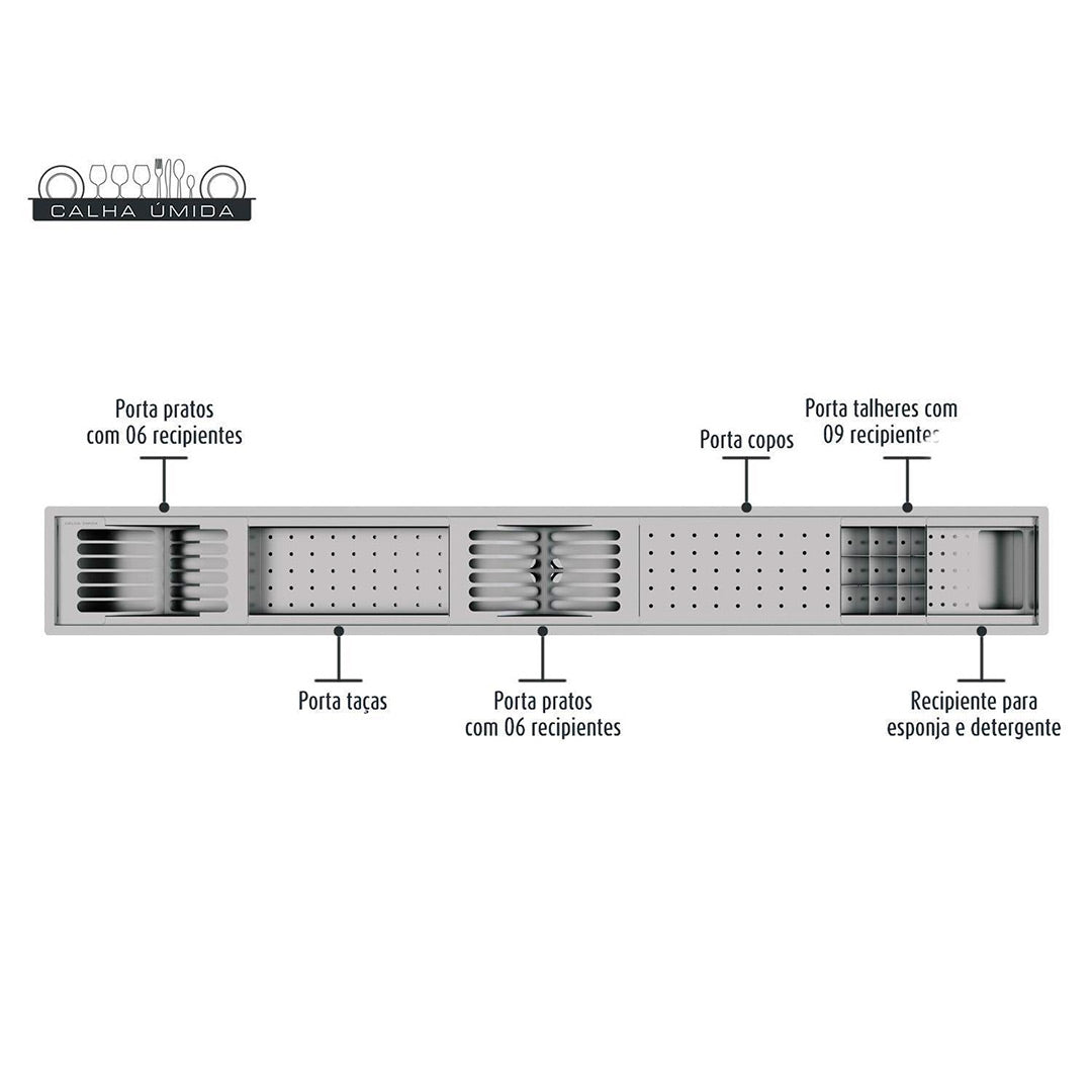 Kit Escorredor Sobrepor Calha Úmida Kitchen 6 Módulos 1530mm PT - AÇO 304