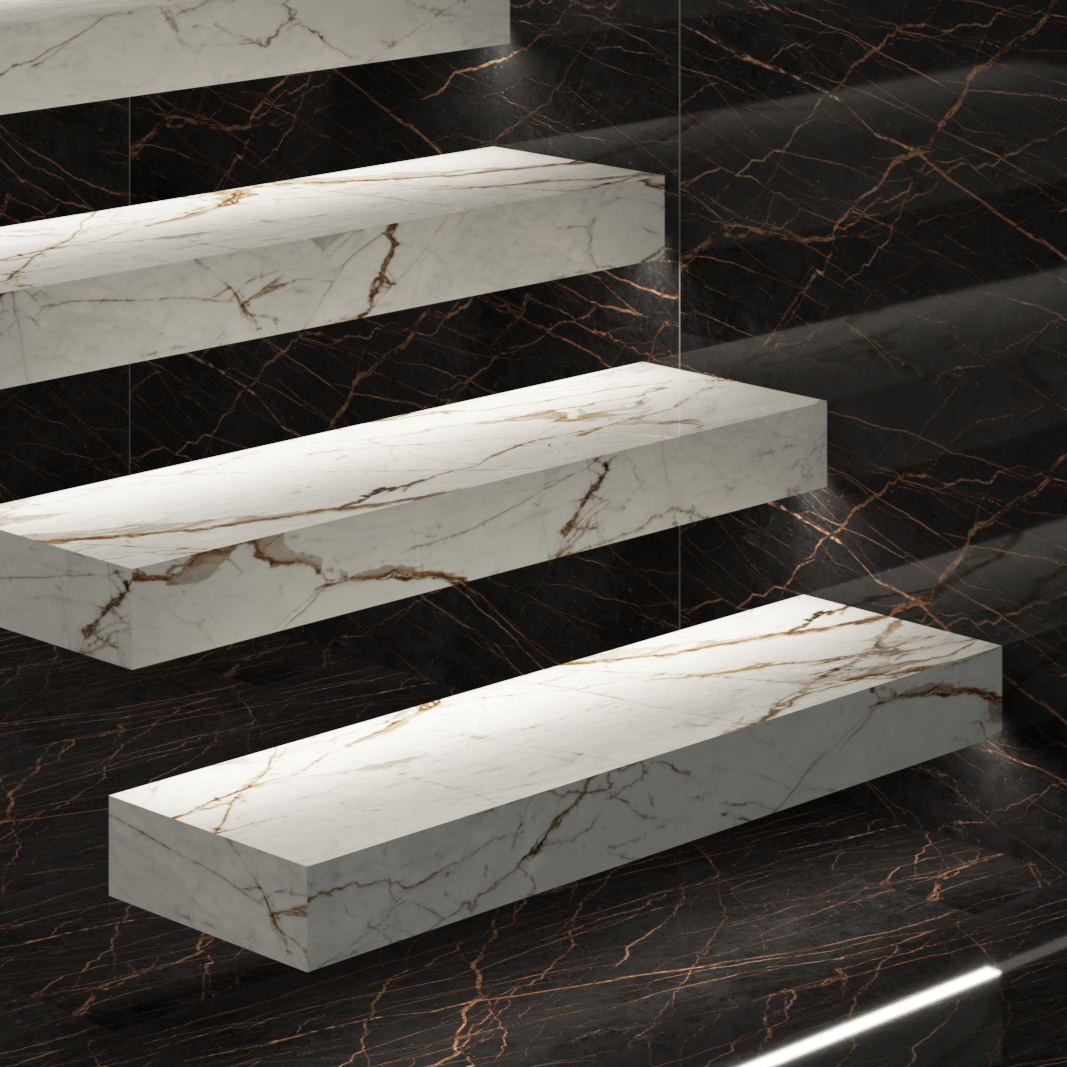 Stair Treads Box model with LED below - 30 x 100 cm coated with 8mm Ceramic