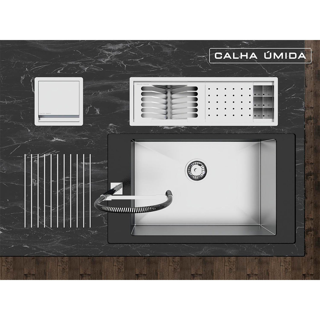 Kit Escorredor Sobrepor Calha Úmida Kitchen 3 Módulos 600mm - AÇO 304