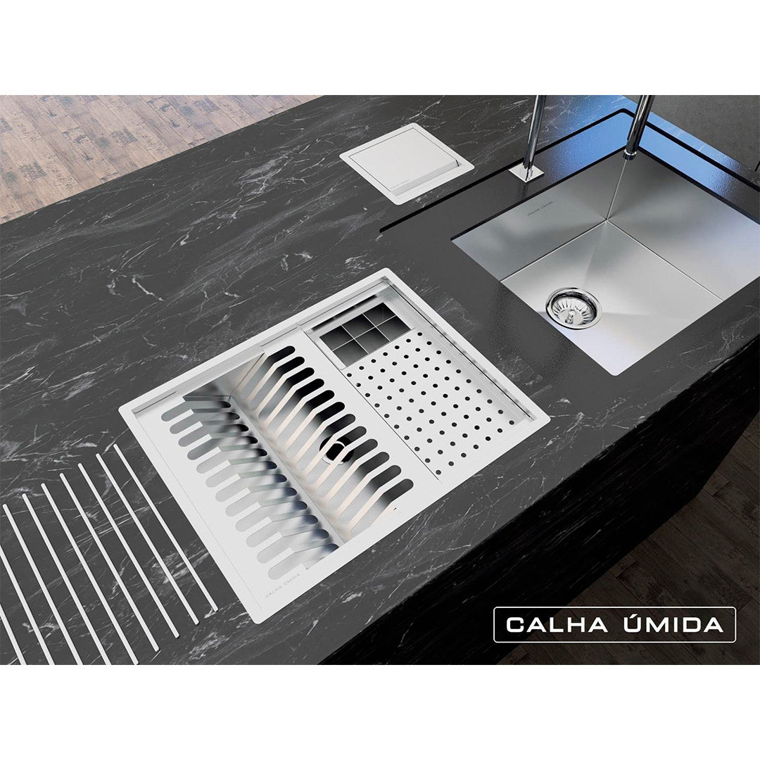 Kit Escorredor Sobrepor Calha Úmida Quadratta 3 Módulos - AÇO 304