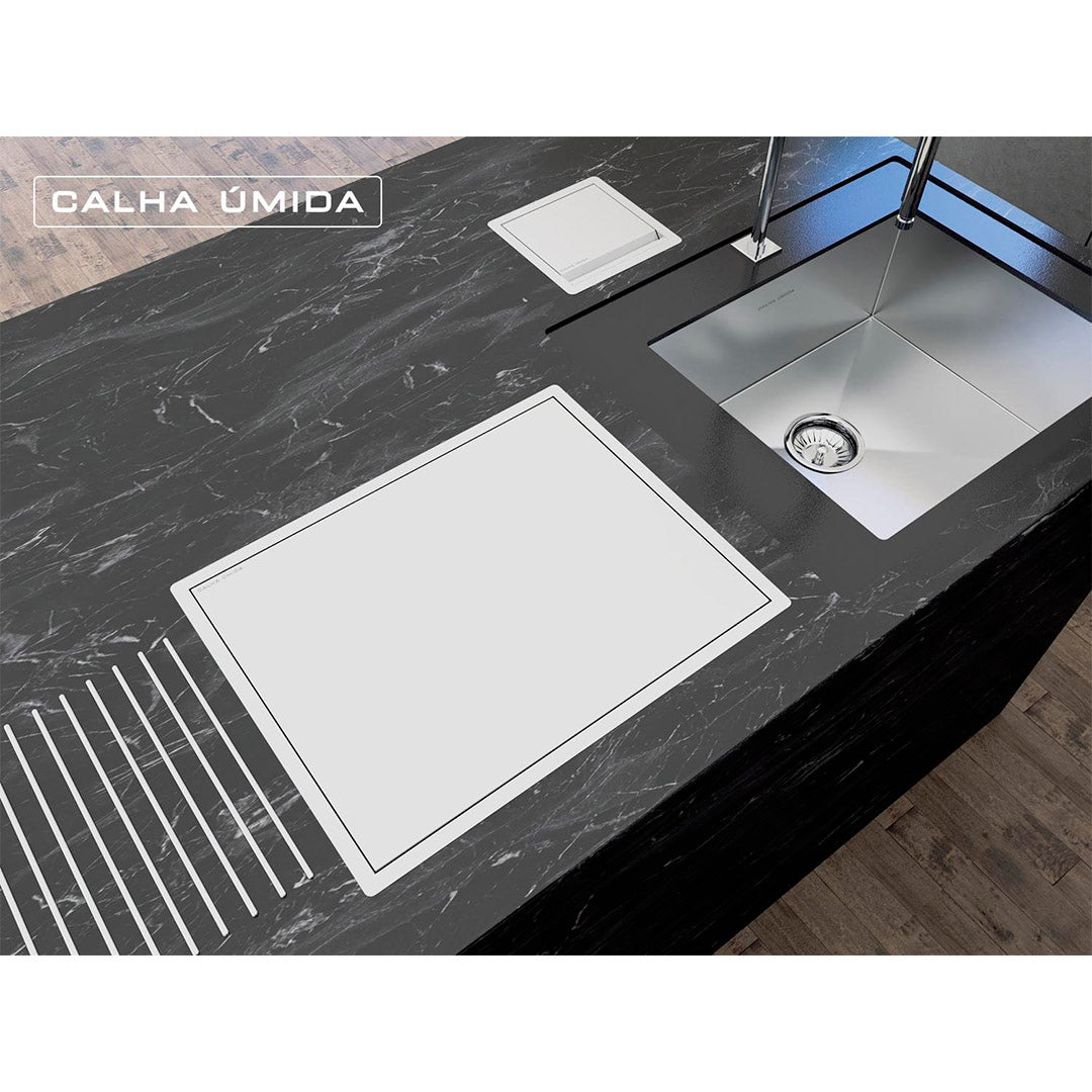Kit Escorredor Sobrepor Calha Úmida Quadratta 3 Módulos Com Tampa - AÇO 304