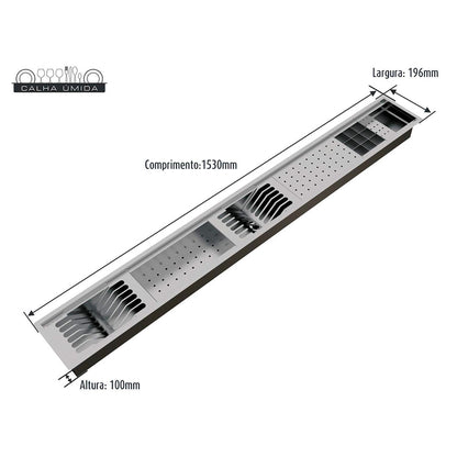 Kit Escorredor Sobrepor Calha Úmida Kitchen 6 Módulos 1530mm PT - AÇO 304