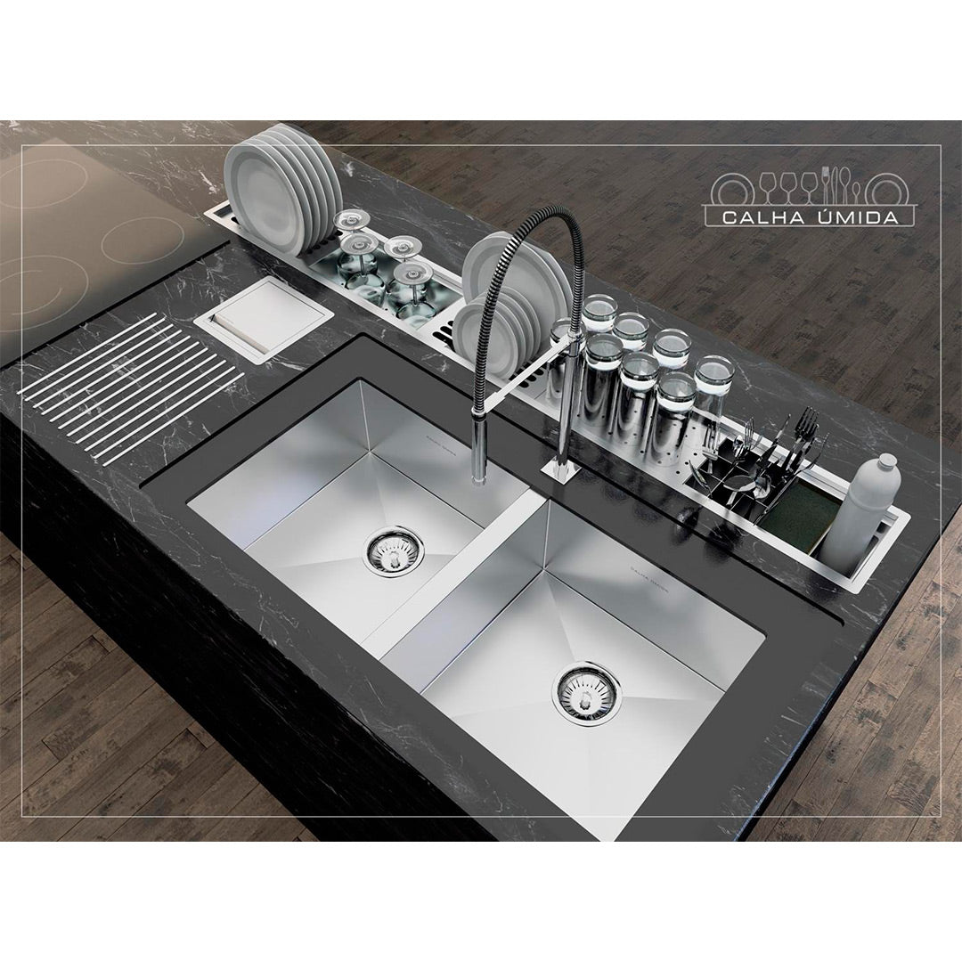 Kit Escorredor Sobrepor Calha Úmida Kitchen 6 Módulos 1530mm PT - AÇO 304