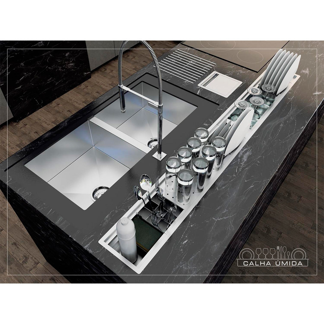 Kit Escorredor Sobrepor Calha Úmida Kitchen 6 Módulos 1530mm PT - AÇO 304