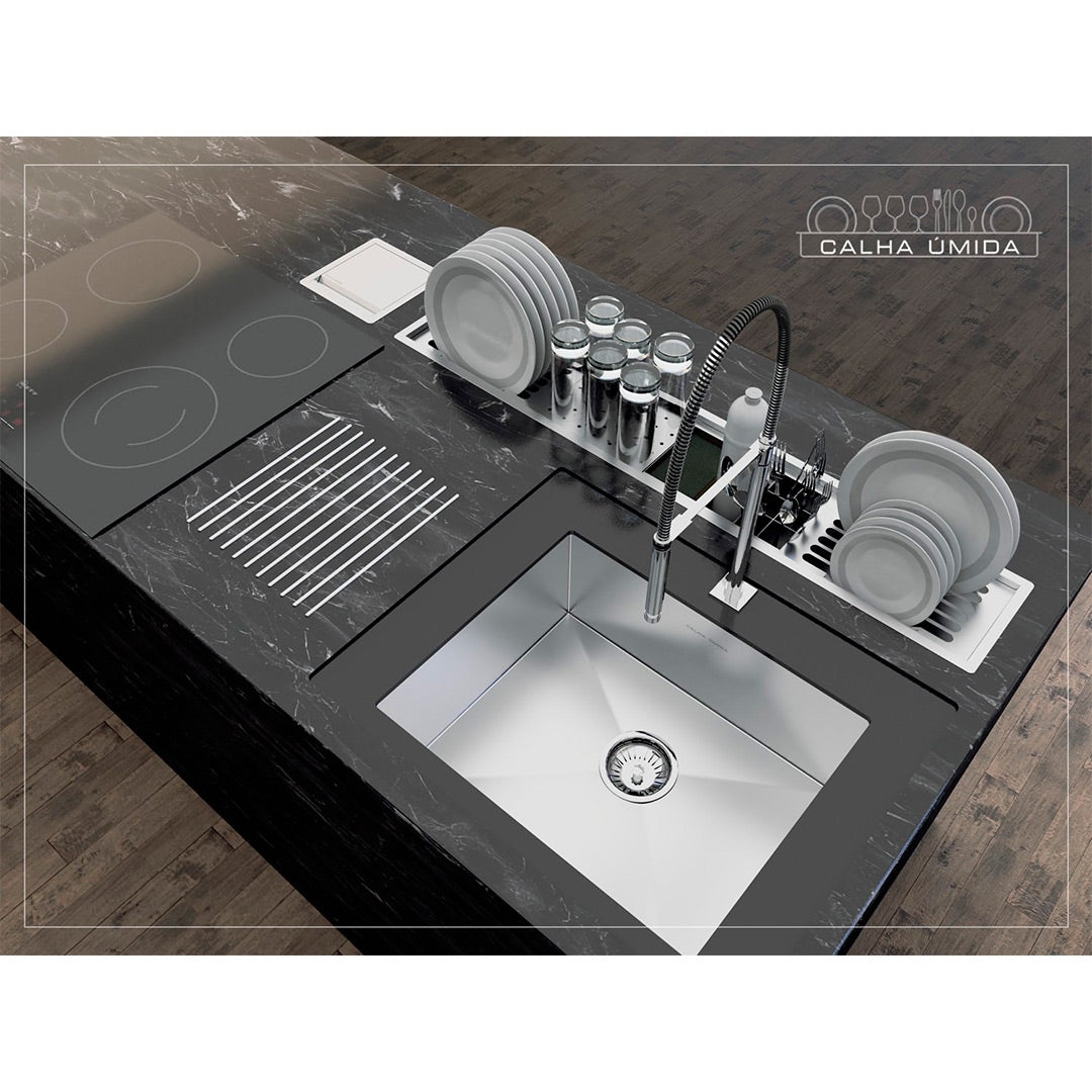 Kit Escorredor Sobrepor Calha Umida Kitchen 5 Módulos 1080mm - AÇO 304
