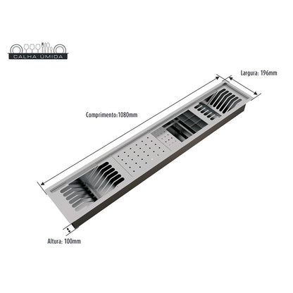 Kit Escorredor Sobrepor Calha Umida Kitchen 5 Módulos 1080mm - AÇO 304