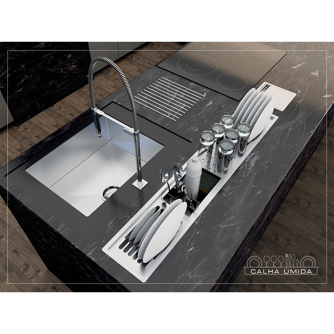Kit Escorredor Sobrepor Calha Umida Kitchen 5 Módulos 1080mm - AÇO 304