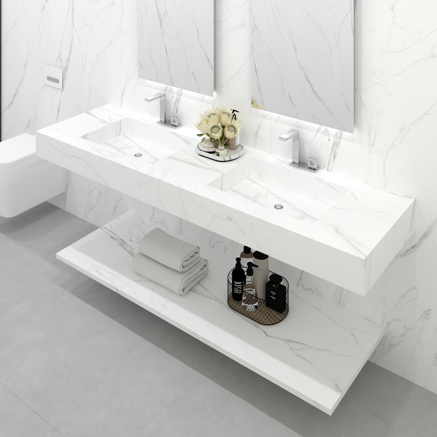 Bancada Firenze Linha Maximum com Lavatórios Dupla Integrados