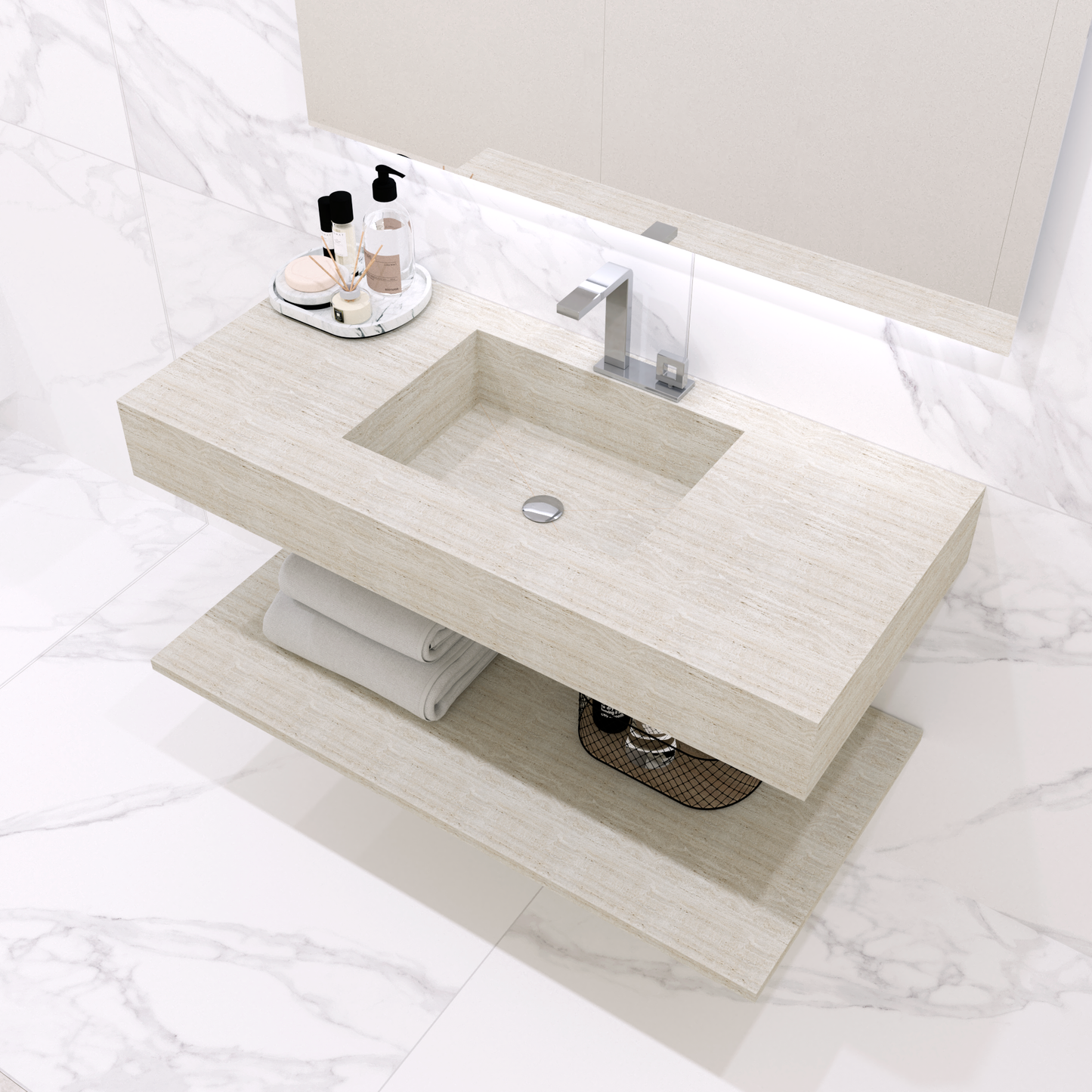 Lavatório para Casa de Banho 120 x 55 x 15 - Dekton Marmorio