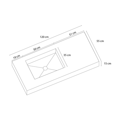 Lavatório para Casa de Banho 120 x 55 x 15 - Neolith com cuba na lateral