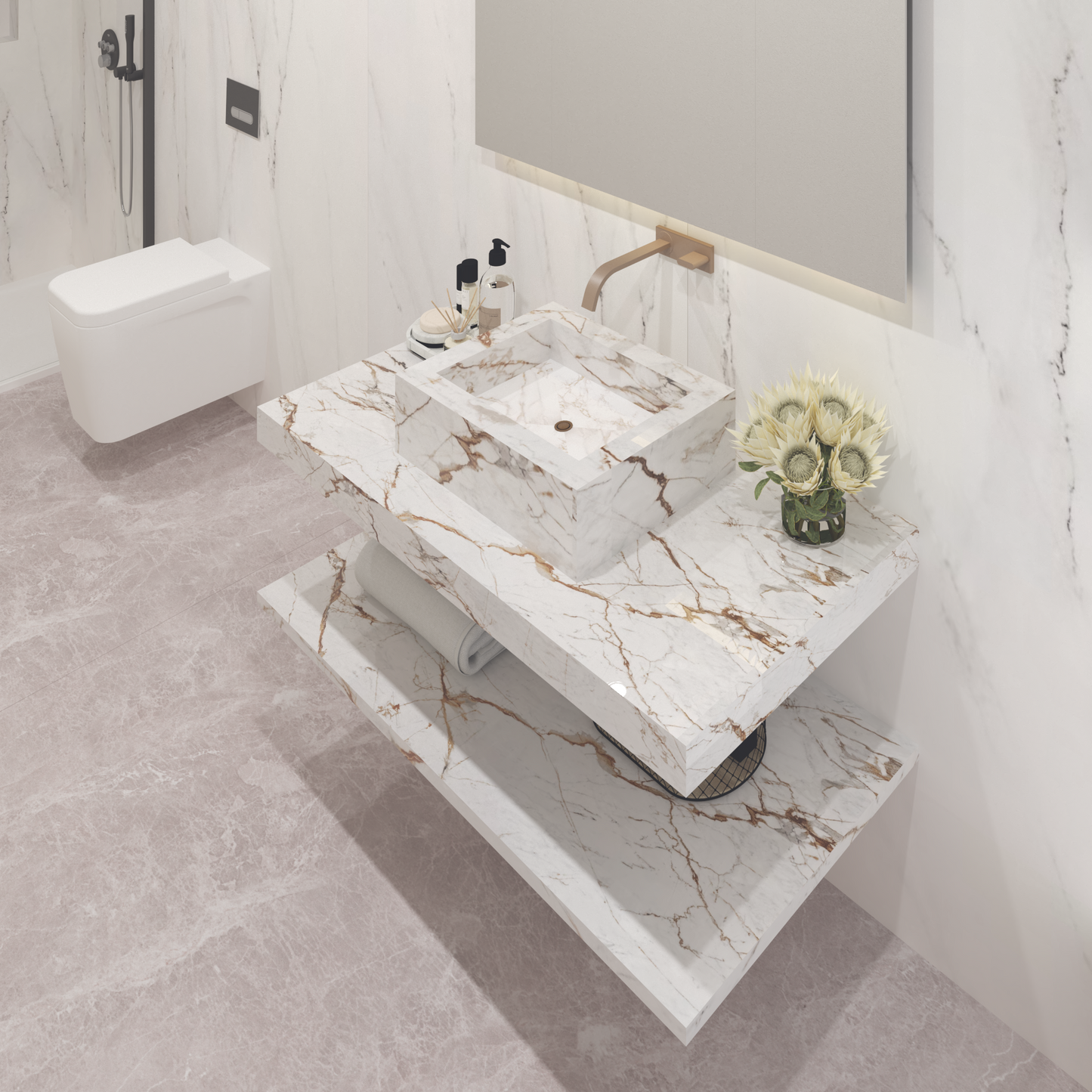 Bancada Reta Palermo em Dekton 4 mm  com lavatório de Pousar no mesmo material