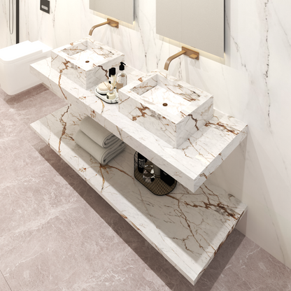 Bancada Reta Palermo em Dekton 4 mm com lavatório Duplo de Pousar no mesmo material