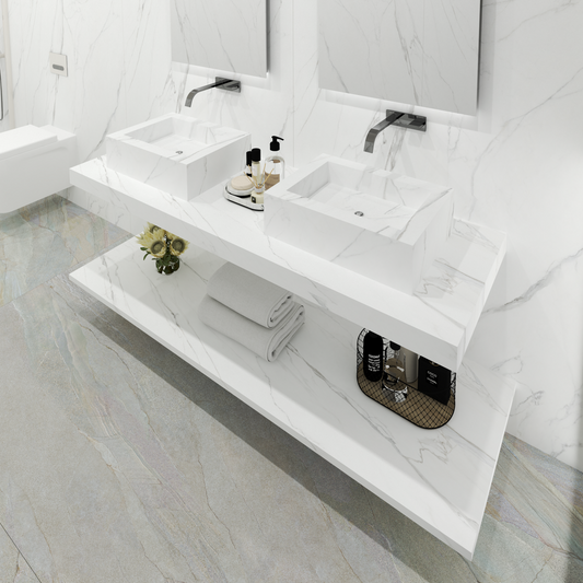 Bancada Reta Palermo Linha Maximum com Lavatório Duplo de Pousar no mesmo material