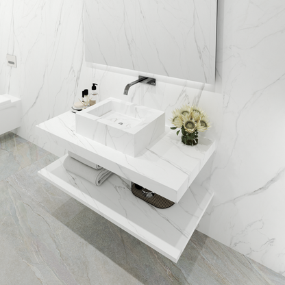 Bancada Reta Palermo Linha Maximum com lavatório de Pousar no mesmo material