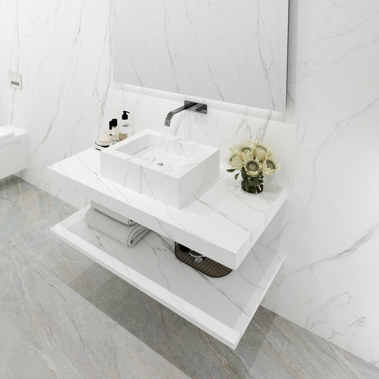 Bancada Reta Palermo Linha Maximum com lavatório de Pousar no mesmo material