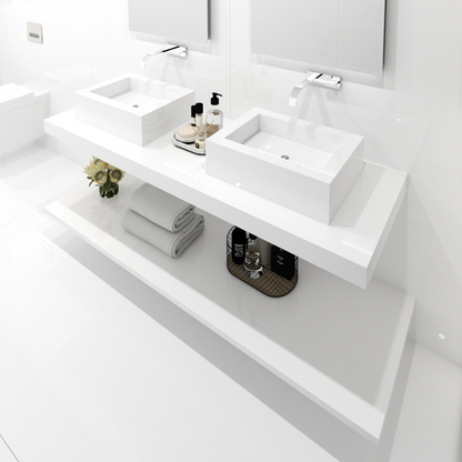 Bancada Reta Palermo em Margres com Lavatório Duplo de Pousar no mesmo material