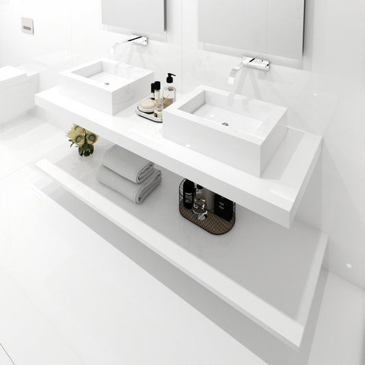 Bancada Reta Palermo em Margres com Lavatório Duplo de Pousar no mesmo material