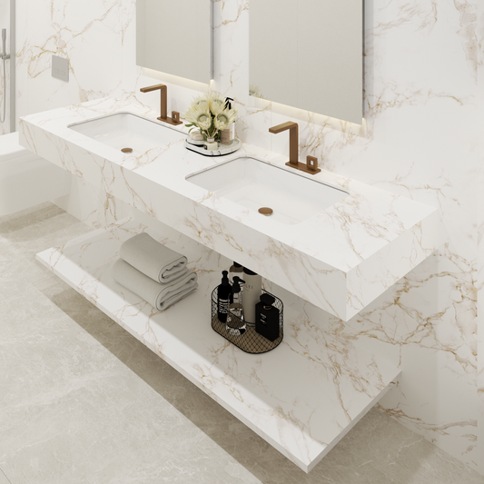 Bancada Reta Roma em Dekton 12mm com 02 lavatórios de Encastrar por Baixo