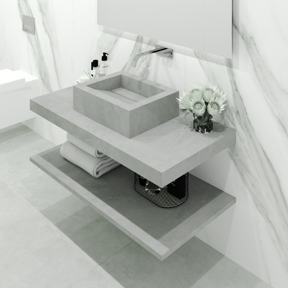 Bancada Reta Siena em Margres com lavatório de Pousar no mesmo material