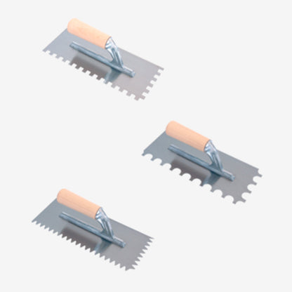 Espátulas dentadas em Aço Temperado 6/10 - Tratamento Anti-ferrugem - Punho em madeira
