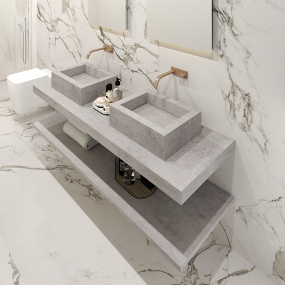 Bancada Reta Toscana em Dekton 4 mm com Lavatório Duplo de Pousar no mesmo Material