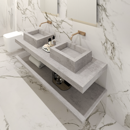 Bancada Reta Toscana em Dekton 4 mm com Lavatório Duplo de Pousar no mesmo Material