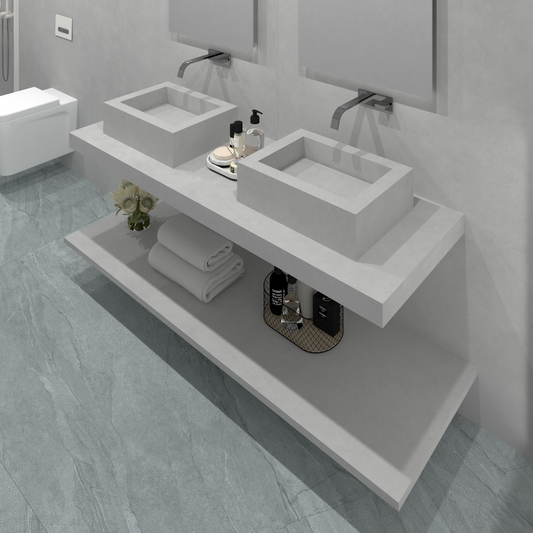 Bancada Reta Toscana Linha Maximum com Lavatório Duplo de Pousar no mesmo material