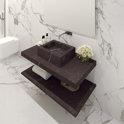 Bancada Reta Toscana em Margres com lavatório de Pousar no mesmo material