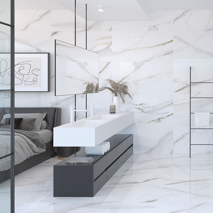 Pavimento Calacatta Cerâmico 10 mm - Placas vários formatos - Rocersa