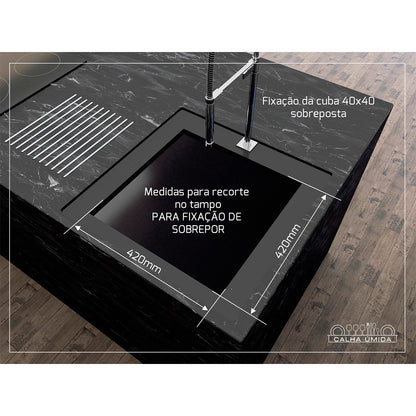 Cuba De Sobrepor Calha Úmida Quadratta 400x400 - AÇO 304