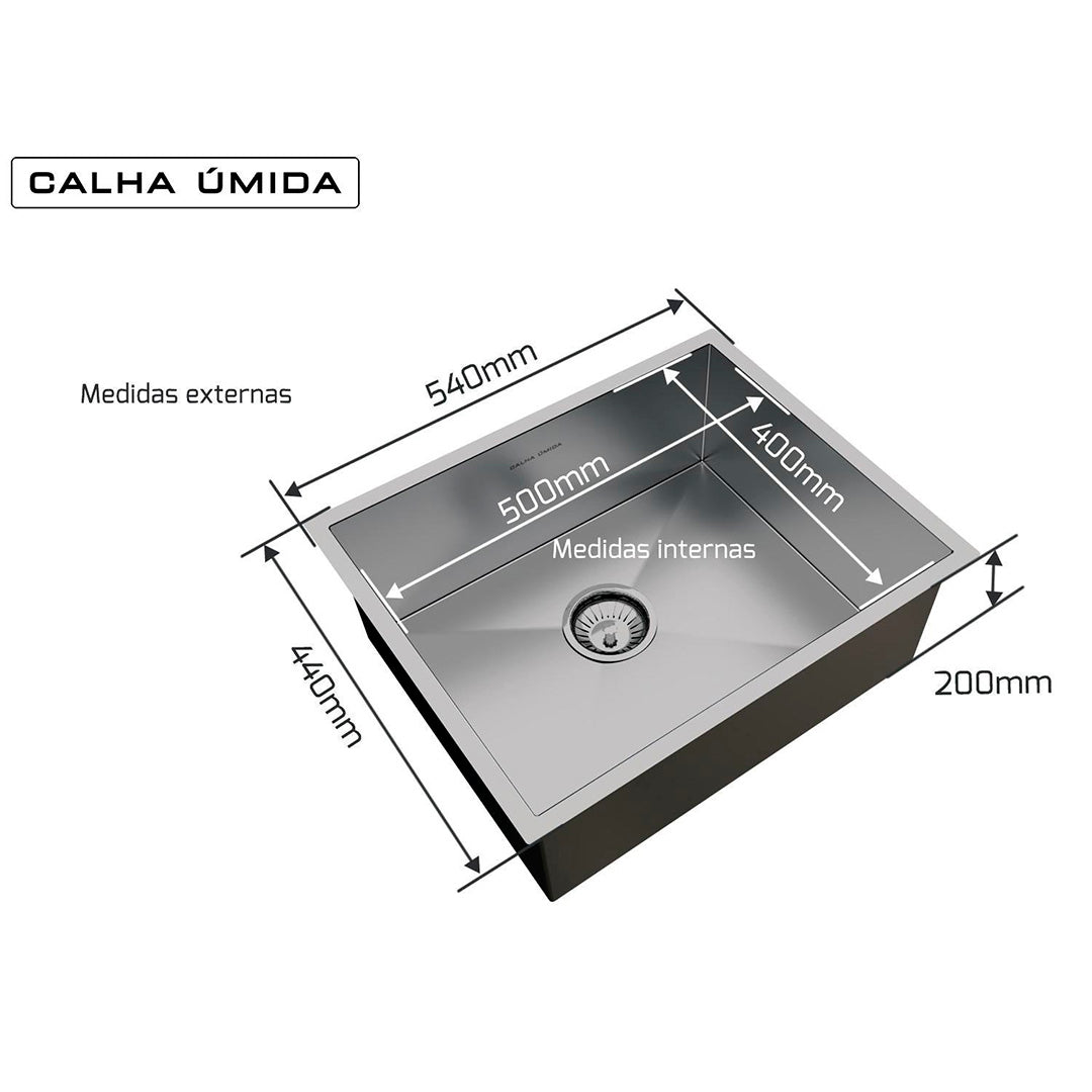 Cuba De Sobrepor Calha Úmida Quadratta 500x400 - AÇO 304
