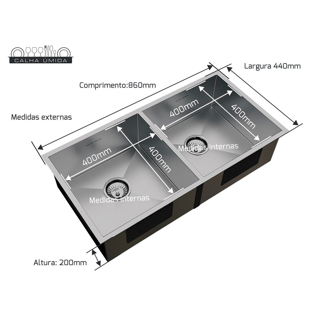 Cuba Dupla De Sobrepor Calha Úmida Quadratta 800x400 - AÇO 304