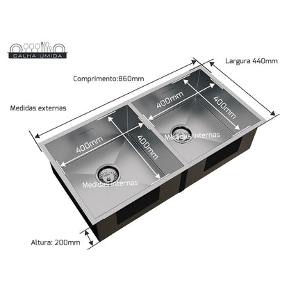 Cuba Dupla De Sobrepor Calha Úmida Quadratta 800x400 - AÇO 304