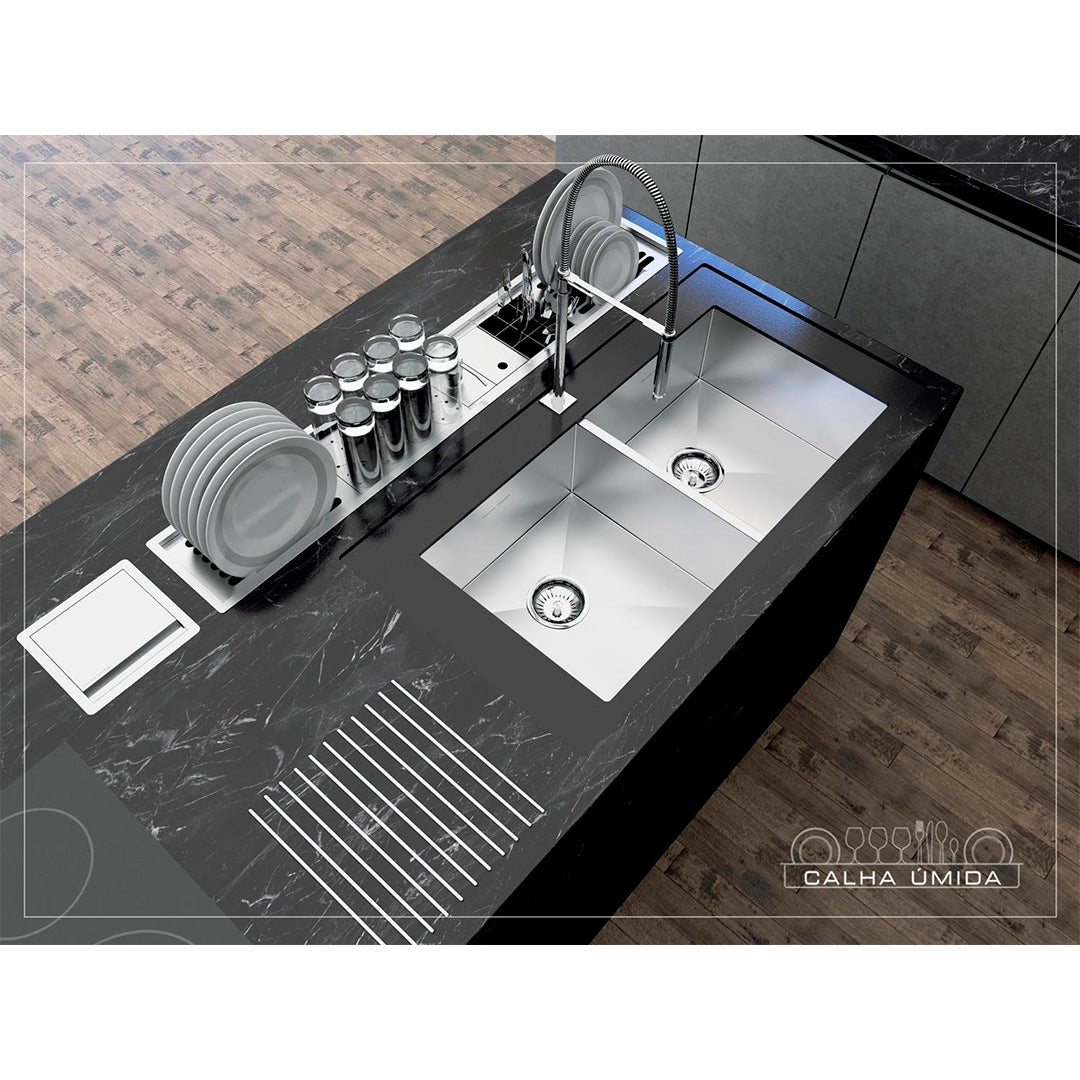 Cuba Dupla De Sobrepor Calha Úmida Quadratta 800x400 - AÇO 304