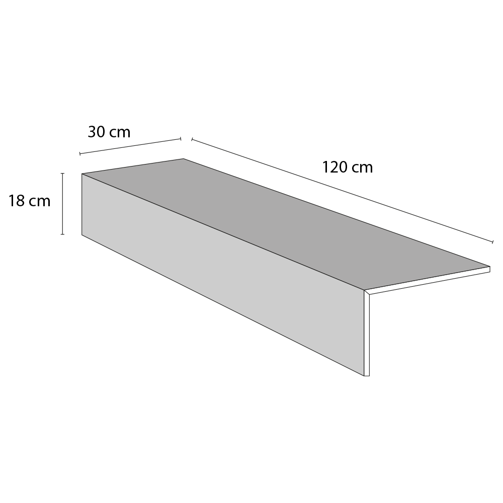Stair Treads Box model with LED below - 30 x 100 cm coated with 8mm Ceramic