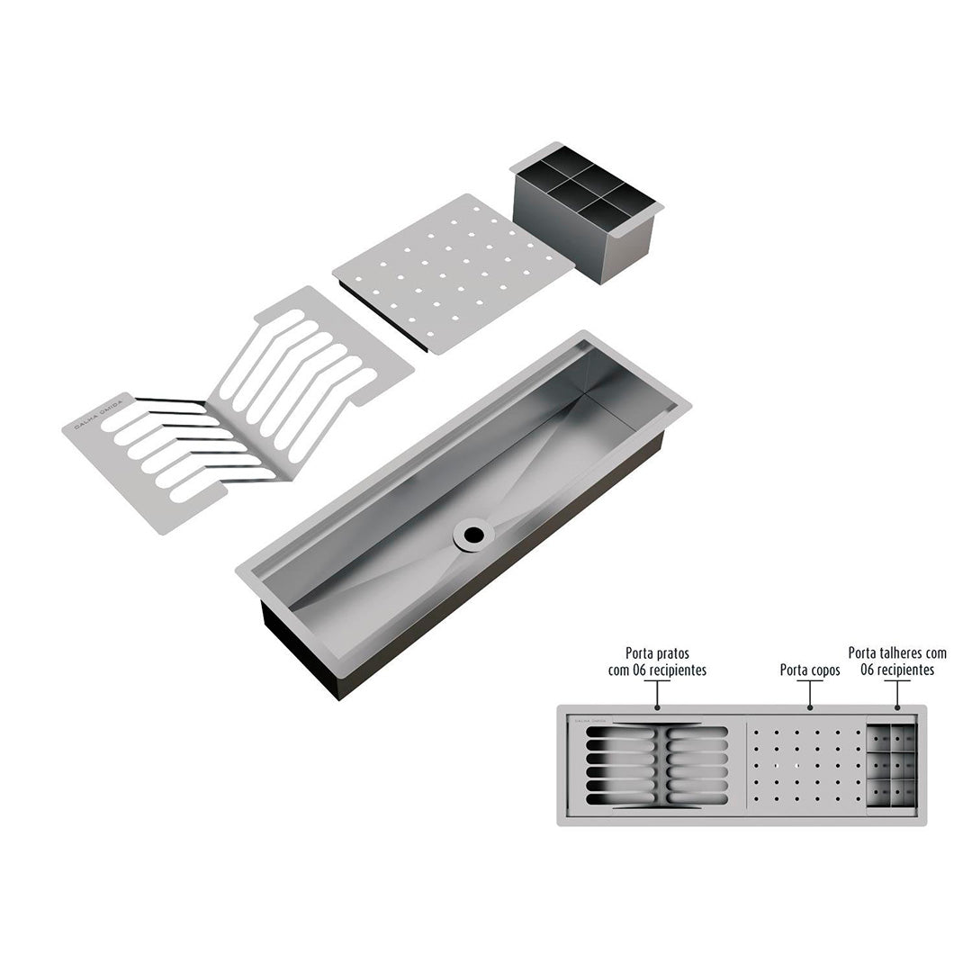Kit Escorredor Sobrepor Calha Úmida Kitchen 3 Módulos 600mm - AÇO 304