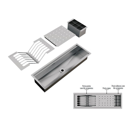 Kit Escorredor Sobrepor Calha Úmida Kitchen 3 Módulos 600mm - AÇO 304