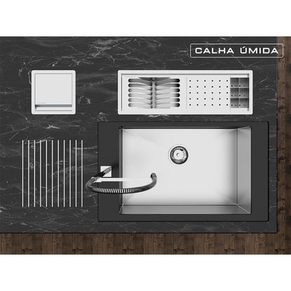 Kit Escorredor Sobrepor Calha Úmida Kitchen 3 Módulos 600mm - AÇO 304