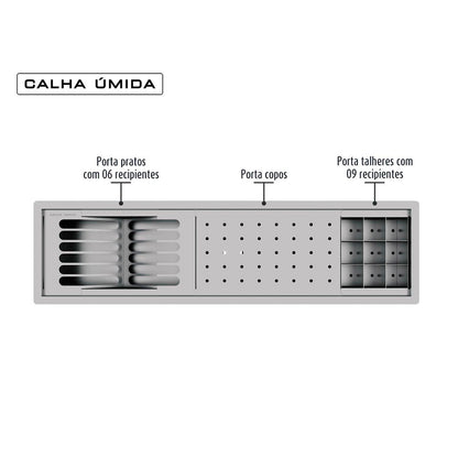Kit Escorredor Sobrepor Calha Úmida Kitchen 3 Módulos 735mm - AÇO 304