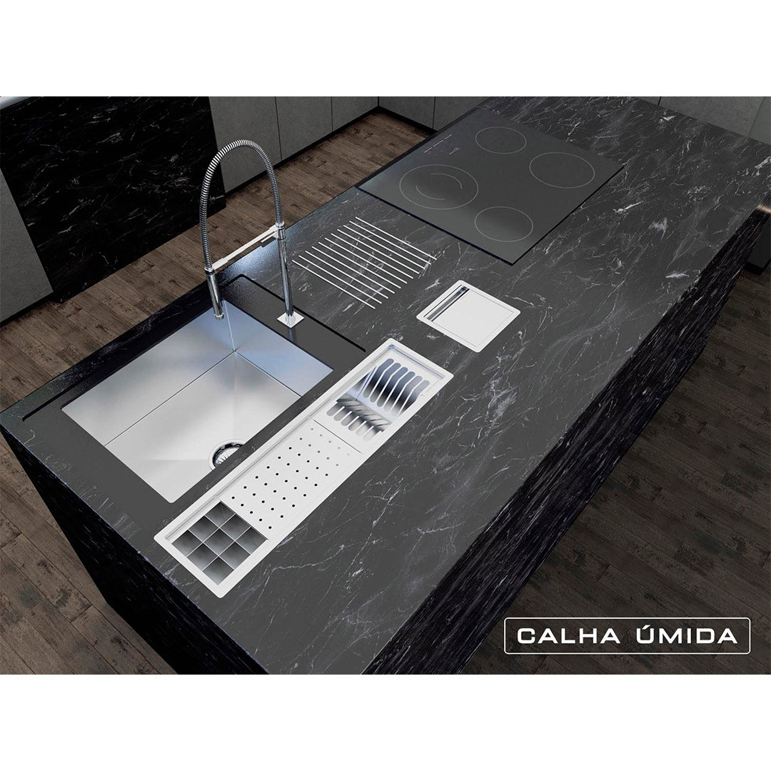 Kit Escorredor Sobrepor Calha Úmida Kitchen 3 Módulos 735mm - AÇO 304