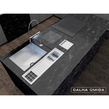 Kit Escorredor Sobrepor Calha Úmida Kitchen 3 Módulos 735mm - AÇO 304