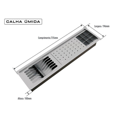 Kit Escorredor Sobrepor Calha Úmida Kitchen 3 Módulos 735mm - AÇO 304