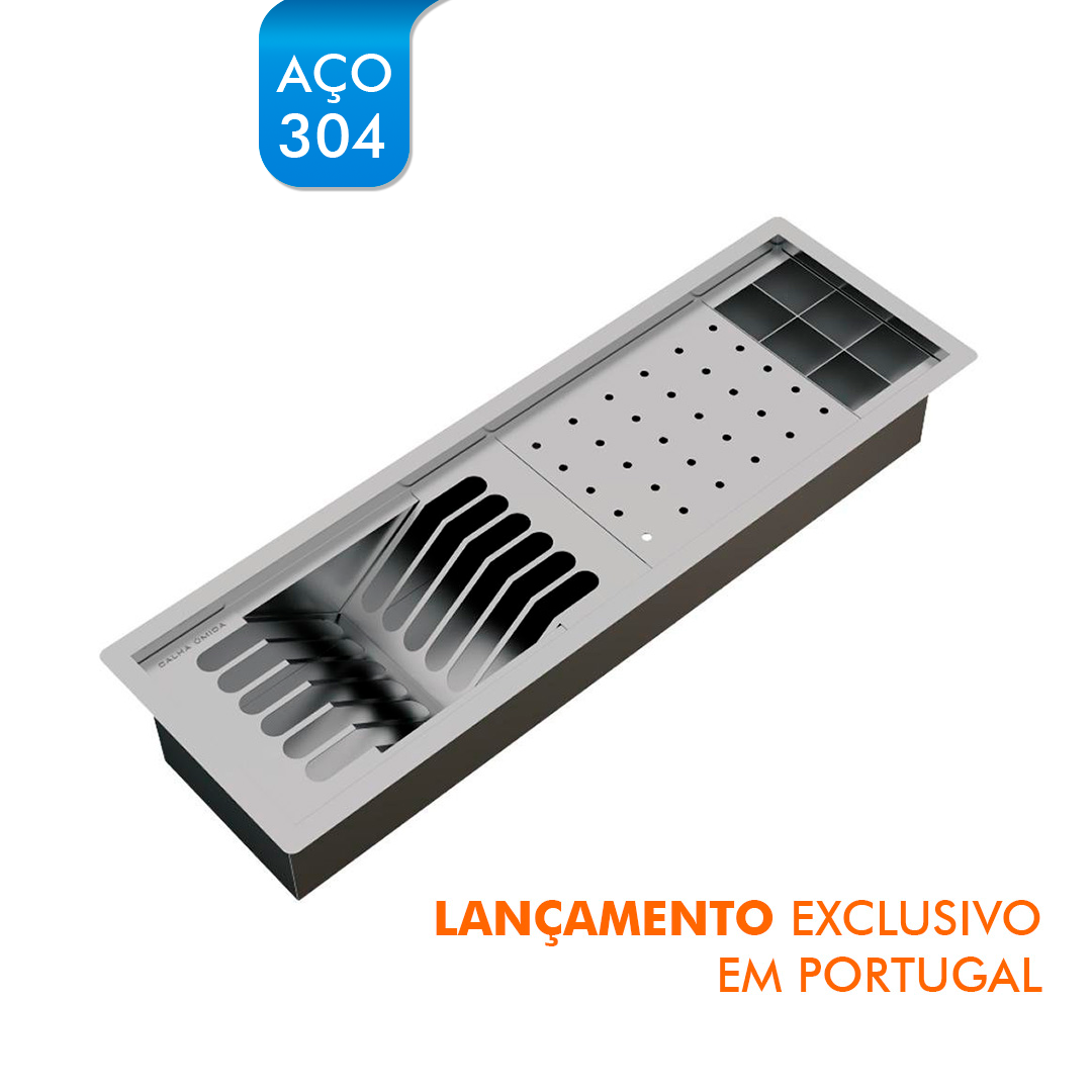 Kit Escorredor Sobrepor Calha Úmida Kitchen 3 Módulos 600mm - AÇO 304
