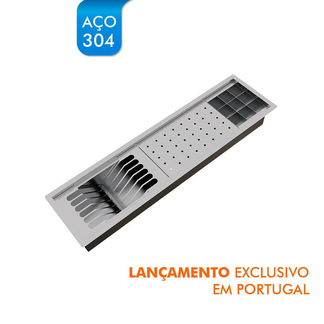 Kit Escorredor Sobrepor Calha Úmida Kitchen 3 Módulos 735mm - AÇO 304
