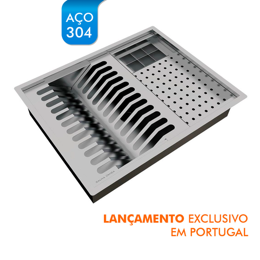 Kit Escorredor Sobrepor Calha Úmida Quadratta 3 Módulos - AÇO 304