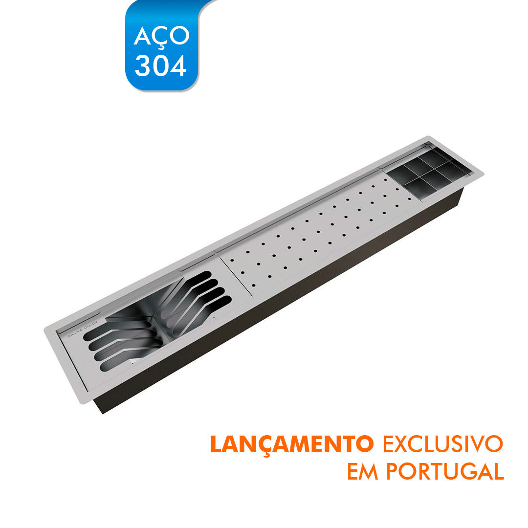 Kit Escorredor Sobrepor Calha Úmida Kitchen Slim 3 Módulos 850mm - AÇO 304