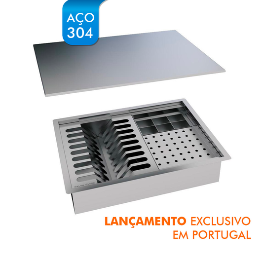 Kit Escorredor Sobrepor Calha Úmida Quadratta 3 Módulos Com Tampa - AÇO 304