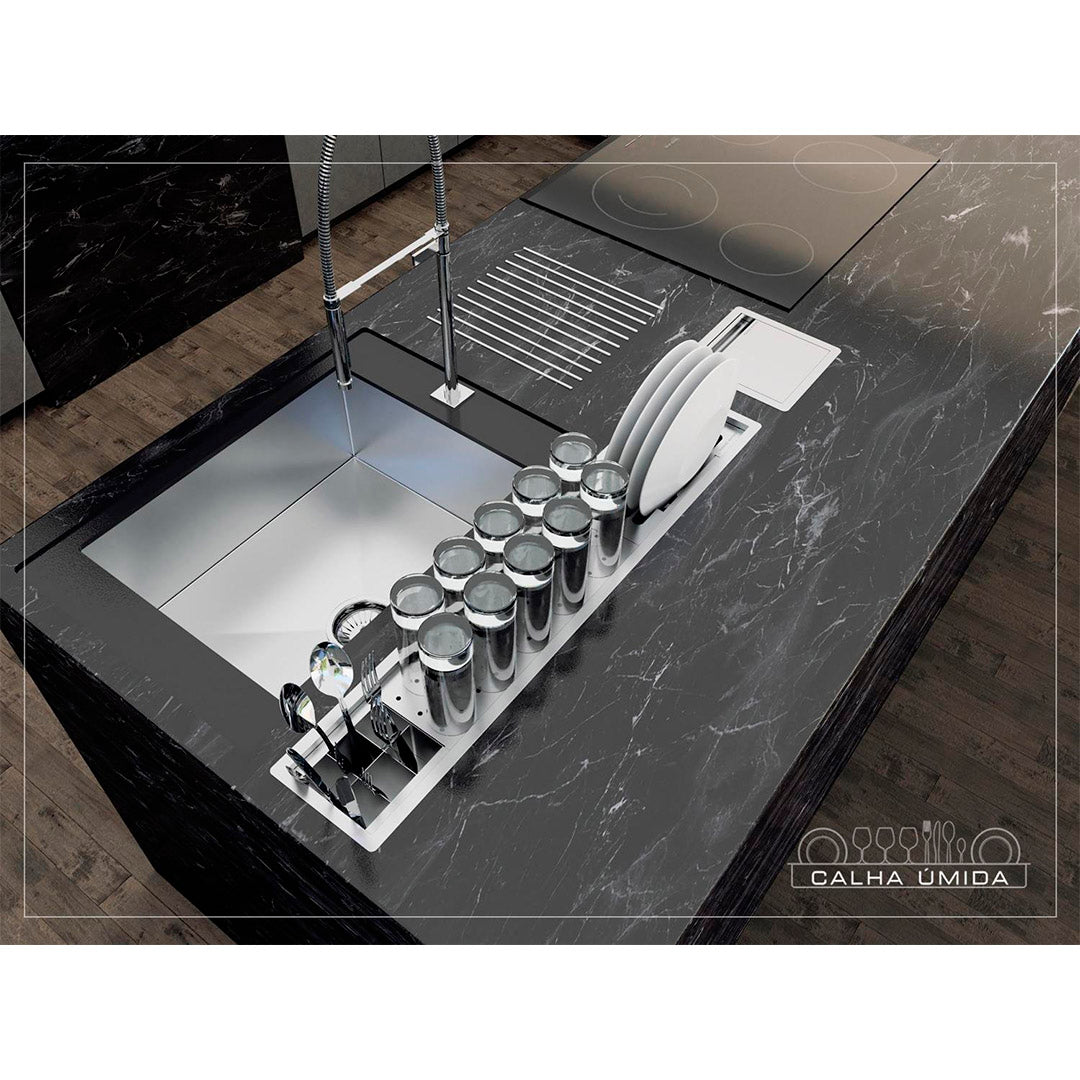 Kit Escorredor Sobrepor Calha Úmida Kitchen Slim 3 Módulos 850mm - AÇO 304