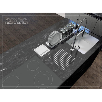 Kit Escorredor Sobrepor Calha Úmida Kitchen Slim 3 Módulos 850mm - AÇO 304