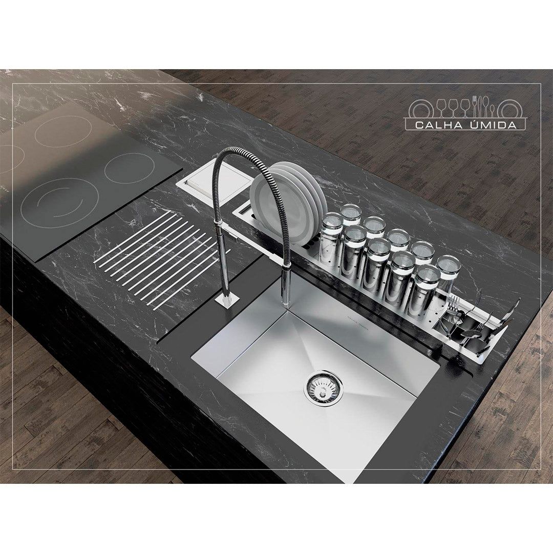 Kit Escorredor Sobrepor Calha Úmida Kitchen Slim 3 Módulos 850mm - AÇO 304